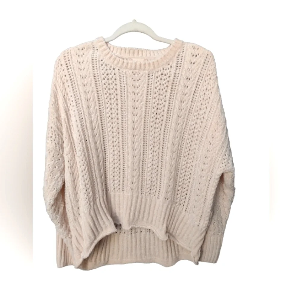 Crop Chenille Sweater Cream XL NEW Crew Neck Loose Fit Cropped Knit - Picture 1 of 2